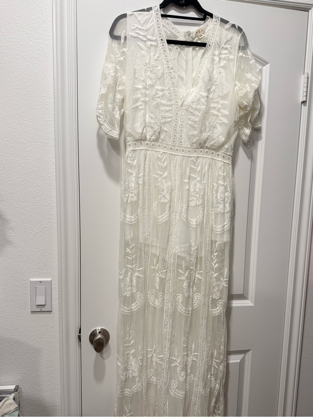 POL Crochet Lace Maxi Romper White Size S/M Boho Lined - Picture 2 of 2